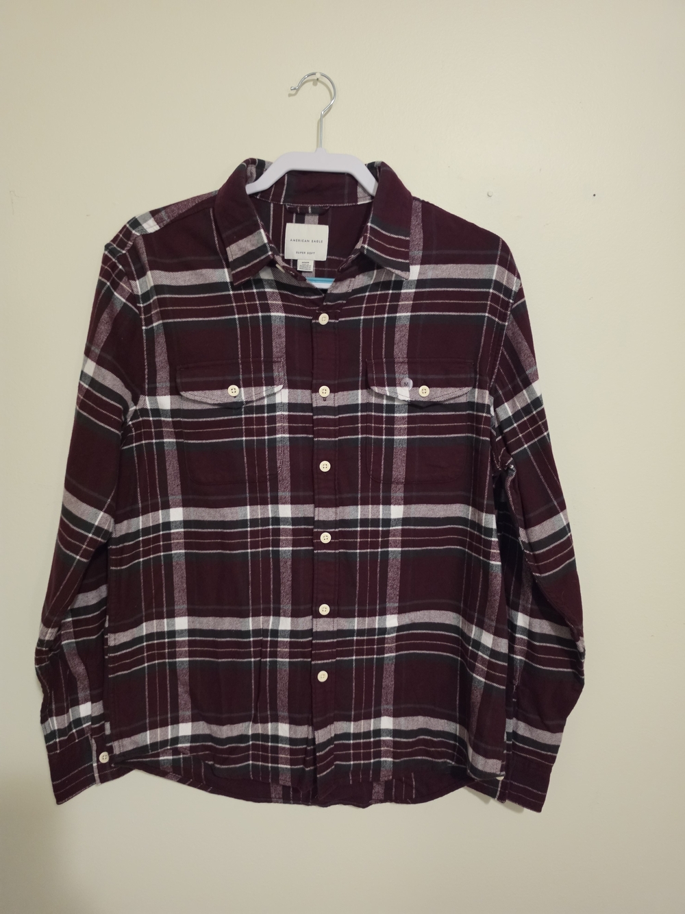American Eagle Outfitters Burgundy Plaid‎ Button-Down Shirt